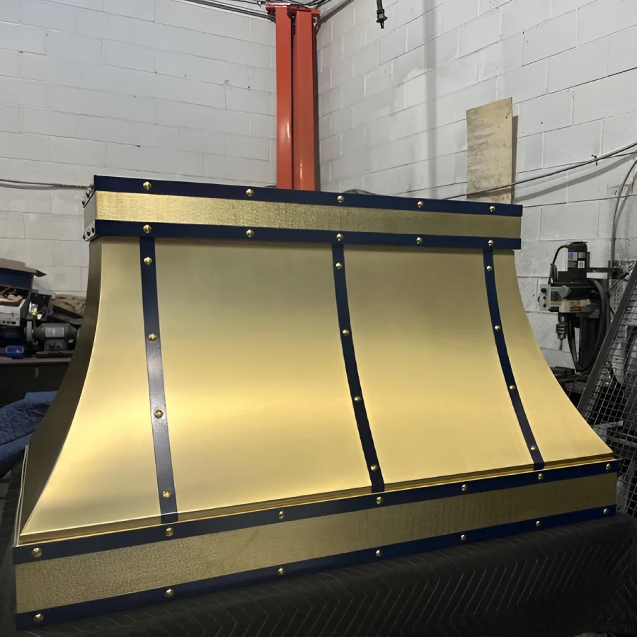 custom hammered brass finish range hood