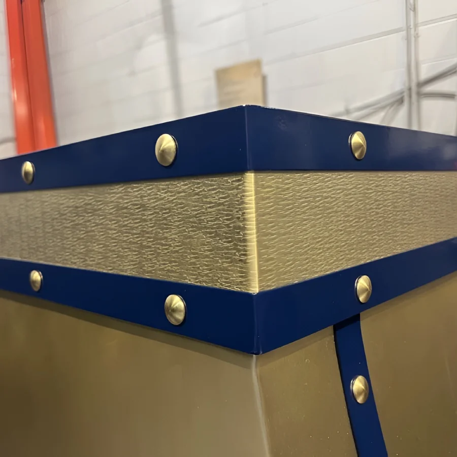 hammered brass top and bottom range hood