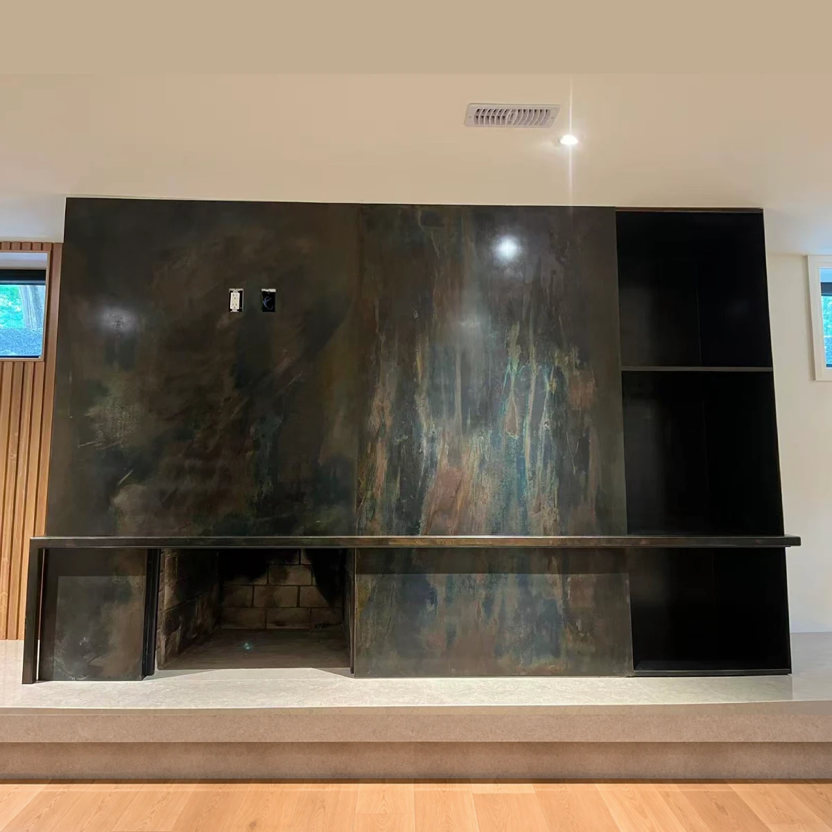 custom built in patina bookcases